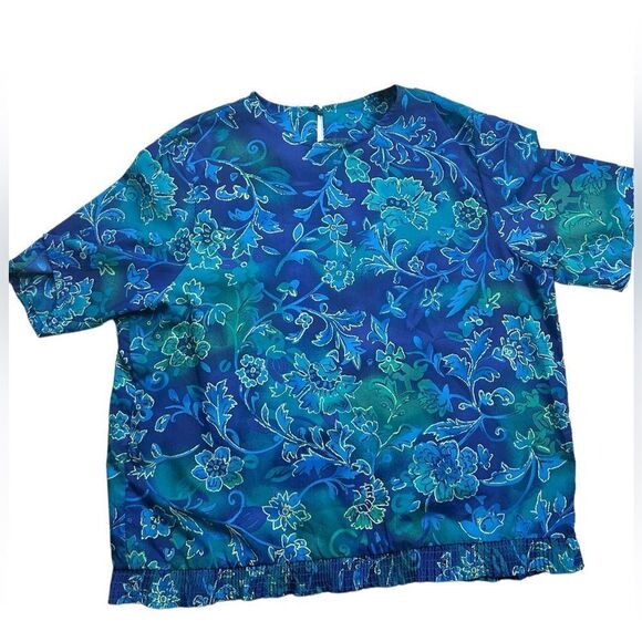 Vintage 80s Maggie Barnes Plus Size Blouse & Skirt Set Blue Floral - Size 22 - Picture 9 of 9